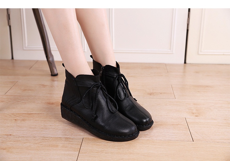 ShoeVault Warm Short For Women Genuine Leather New Wedge Side Zipper Round Toe Retro Shoe Non-Slip Height Increaing Women'_voghion.com