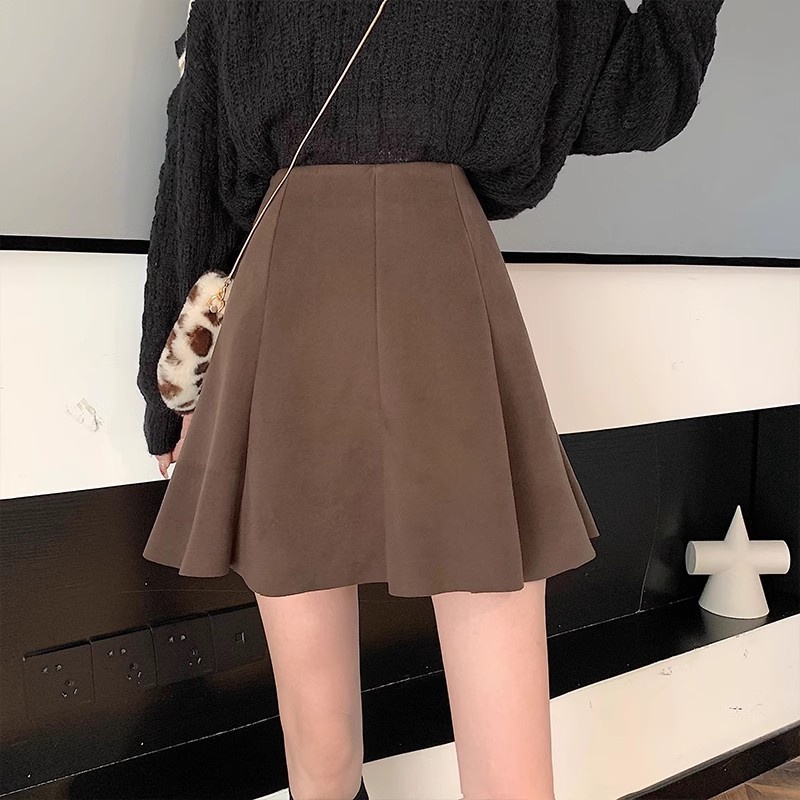 GraceChic Autumn Winter New Woolen Half Women's Clothing Sweater Plus Size High Waist A-line Bodycon Short Slimming Pleated Skirt_voghion.com