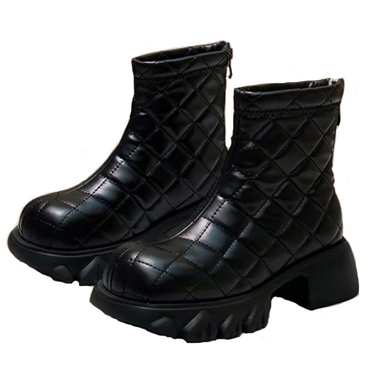 ShoeVault 2025 Autumn Winter Women's Martin Foam Thick Sole Down Quilted Slim Cigarette Short Boots Cross-Border European And_voghion.com