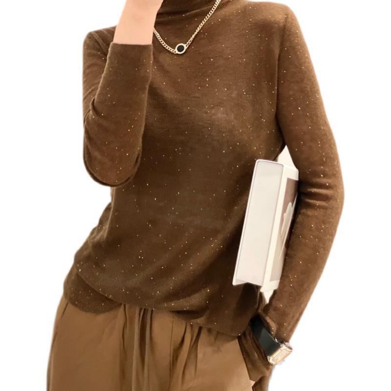 GraceChic GraceChic GraceChic European Women's Fashion 2023 New Trendy Wool High Neck Sequin Sweater Base Shirt For Women Autumn Winter Stylish_voghion.com