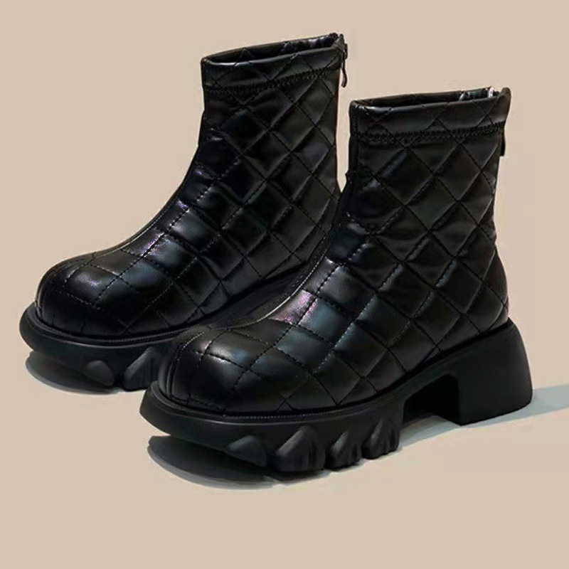 ShoeVault 2025 Autumn Winter Women's Martin Foam Thick Sole Down Quilted Slim Cigarette Short Boots Cross-Border European And_voghion.com