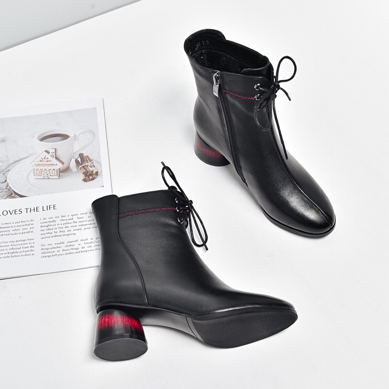 Bottes courtes ShoeVault en cuir véritable, collection automne-hiver 2023, style Martin, bout rond, talon épais, doublure polaire, pour femme._voghion.com