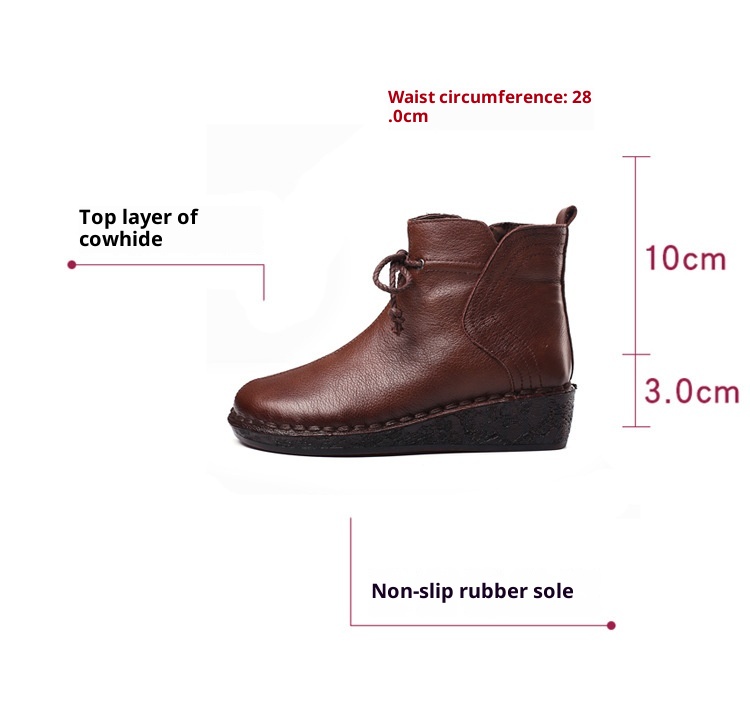 ShoeVault Warm Short For Women Genuine Leather New Wedge Side Zipper Round Toe Retro Shoe Non-Slip Height Increaing Women'_voghion.com