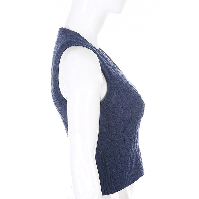 GraceChic GraceChic GraceChic 2021 Autunno Inverno Transfrontaliero Outfit Top Tinta Unita Elegante Pullover Pendolare Scollo a V Maglia Base Gilet_voghion.com