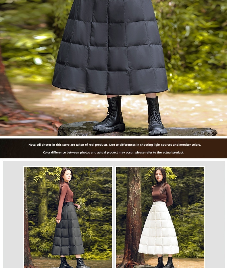 Veste épaisse ChicShe 90 en toile de canard blanche, coupe trapèze, mi-longue, coupe-vent, chaude, idéale pour le cyclisme. Jupe en duvet._voghion.com