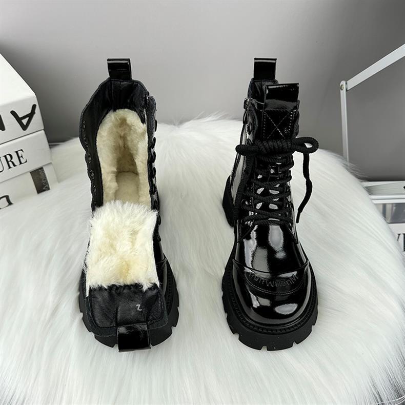 ShoeVault Martin originali con suola spessa da donna, stivali di lana in stile britannico, scarpe da donna in cotone calde alla moda per autunno inverno,_voghion.com