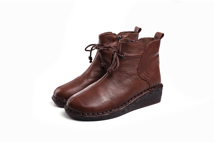 ShoeVault Warm Short For Women Genuine Leather New Wedge Side Zipper Round Toe Retro Shoe Non-Slip Height Increaing Women'_voghion.com