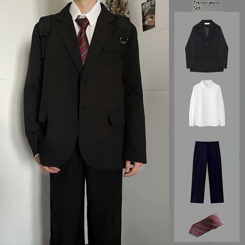 ragazzo stile giapponese college uomo uniforme DK vestibilità ampia bello studente scuola JK primavera autunno cravatta giacca abito_voghion.com