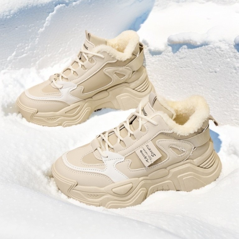 ShoeGlobe Winter Neue Damen Bequeme, ermüdungsfreie Baumwollschuhe mit Fleecefutter, kältebeständig, rutschfest, modisch, trendig, warm und sportlich_voghion.com