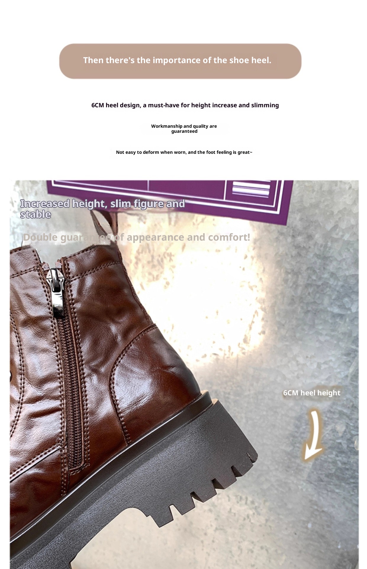 ShoeVault Genuine Leather Martin For Women, Thick Sole, Height Increasing, Chunky Heel, Short Winter New Style, Fleece Lined,_voghion.com