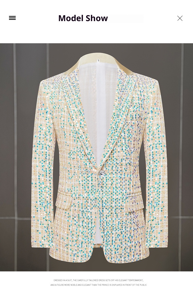 1 Giacca da abito Costume da cantante maschile Ospite di banchetto Abbigliamento formale Spettacolo teatrale Coro Pantaloni aderenti Color Block_voghion.com