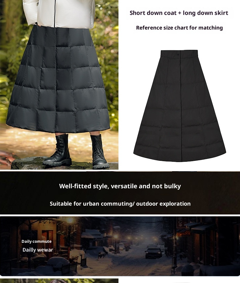 Veste épaisse ChicShe 90 en toile de canard blanche, coupe trapèze, mi-longue, coupe-vent, chaude, idéale pour le cyclisme. Jupe en duvet._voghion.com