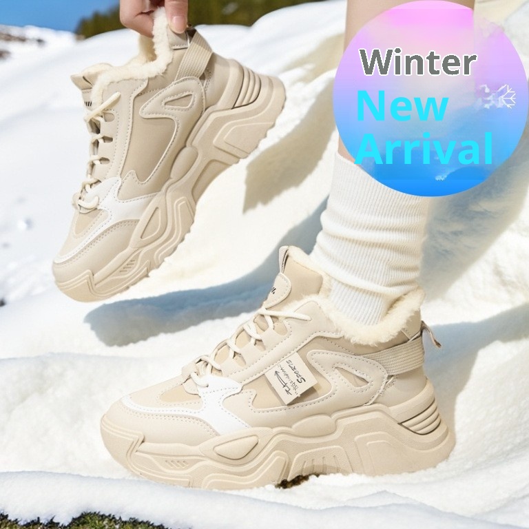 ShoeGlobe Winter Neue Damen Bequeme, ermüdungsfreie Baumwollschuhe mit Fleecefutter, kältebeständig, rutschfest, modisch, trendig, warm und sportlich_voghion.com