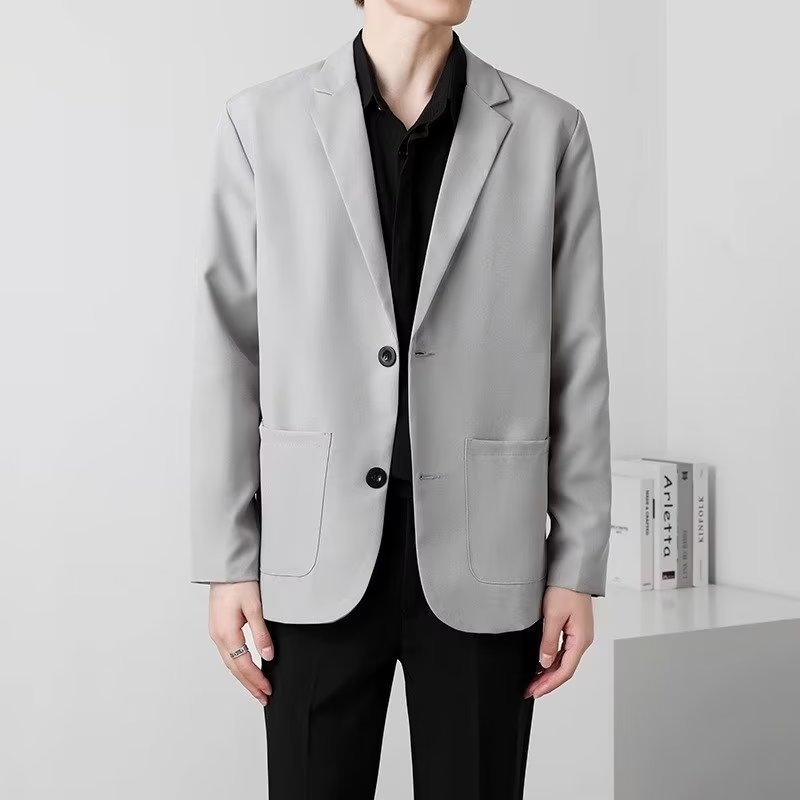 Ragazzo maturo uomo nero set elegante drappeggiato di alta qualità piccolo abito JK uniforme stile strada giacca casual_voghion.com