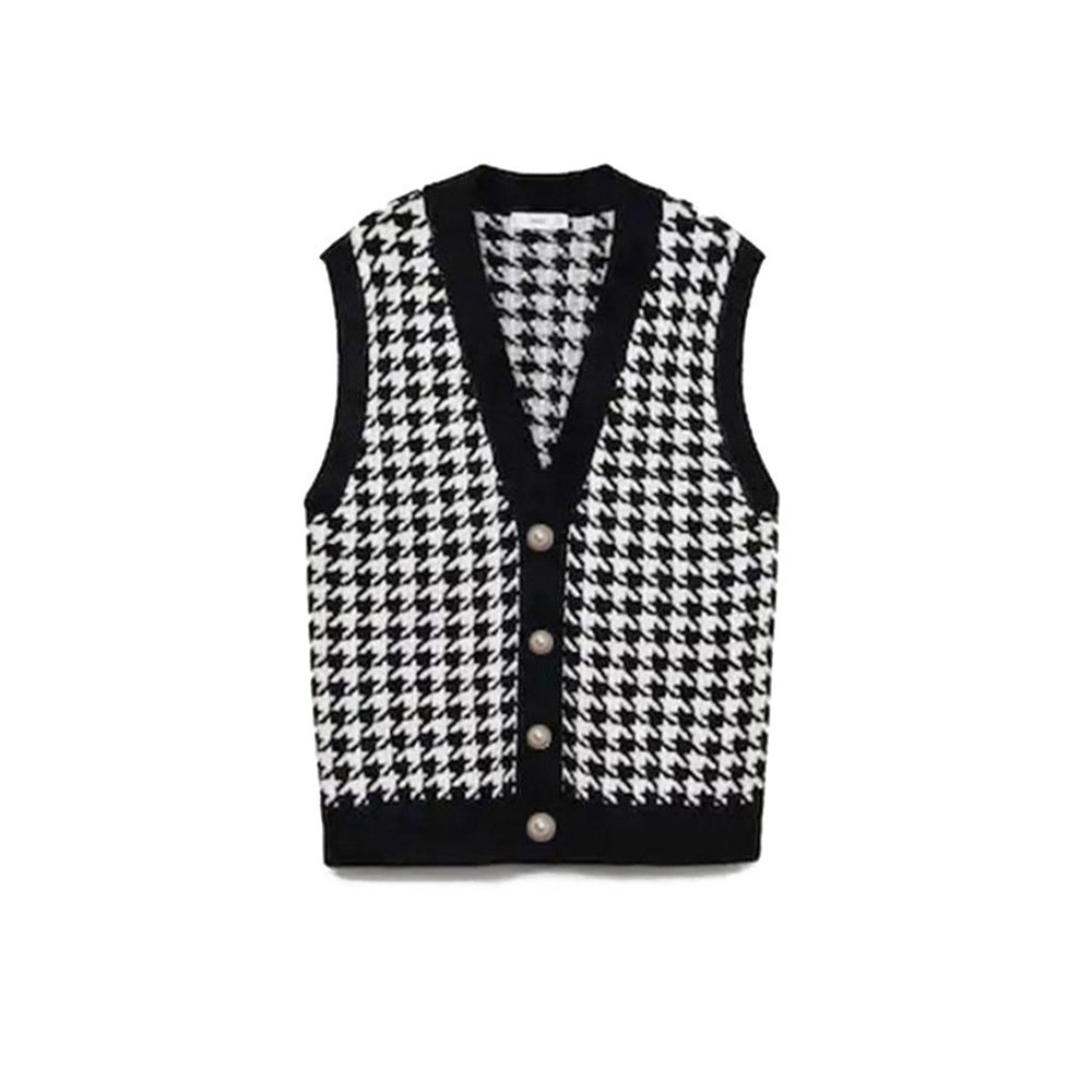 GraceChic GraceChic GraceChic Collection Automne-Hiver 2021 Gilet sans manches à carreaux pour femme, style européen et américain, col en V, simple boutonnage_voghion.com