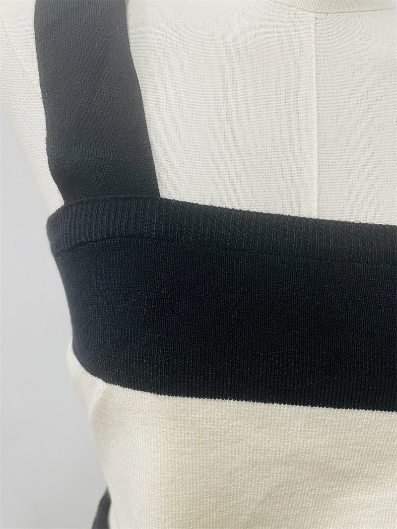 ChicShe Vêtements pour femmes transfrontaliers européens, américains et du Moyen-Orient, ensemble gilet et débardeur rayé en maille noir et blanc_voghion.com