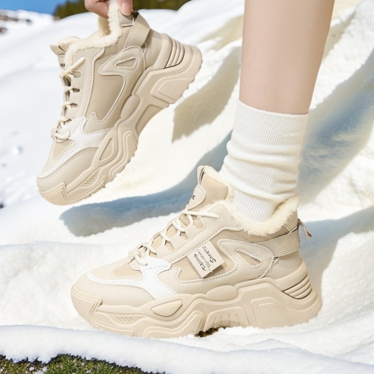 ShoeGlobe Winter Neue Damen Bequeme, ermüdungsfreie Baumwollschuhe mit Fleecefutter, kältebeständig, rutschfest, modisch, trendig, warm und sportlich_voghion.com
