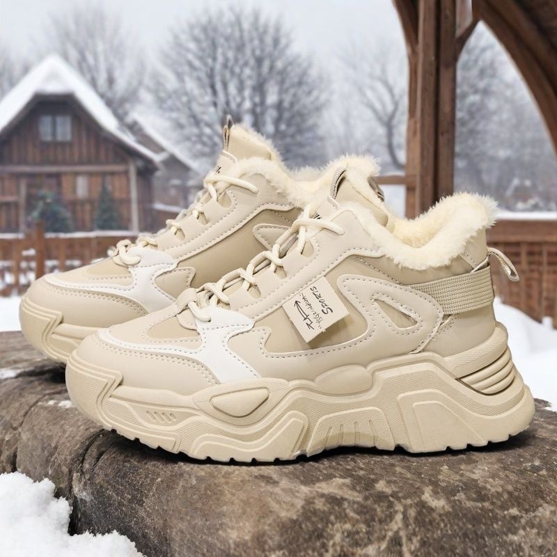 ShoeGlobe Winter Neue Damen Bequeme, ermüdungsfreie Baumwollschuhe mit Fleecefutter, kältebeständig, rutschfest, modisch, trendig, warm und sportlich_voghion.com