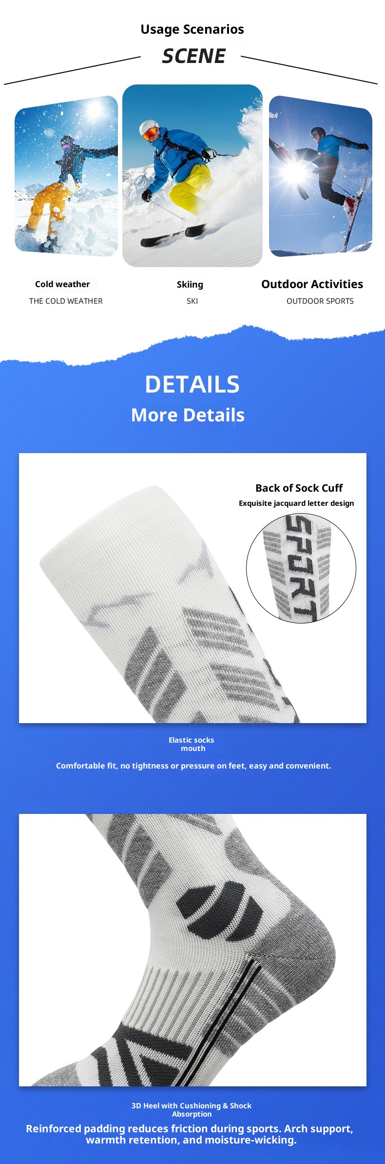 ActiveGo ActiveGo Calzini da corsa lunghi unisex traspiranti in lana merino, antiscivolo, caldi e sportivi, per escursionismo e sci_voghion.com