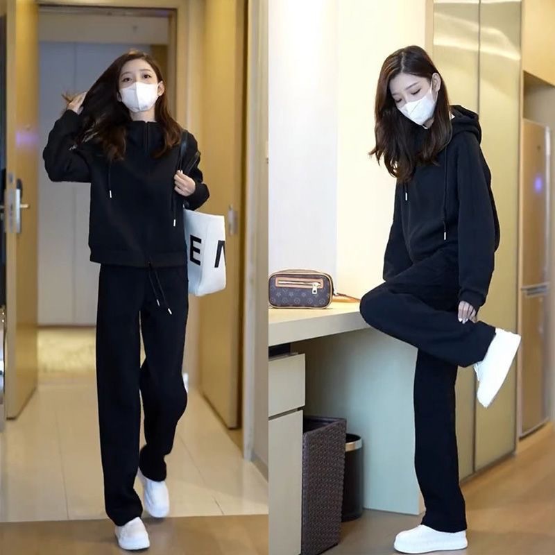 001 Felpa sportiva da donna, autunno, snellente, alla moda, piccola, anti-età, casual, da corsa, due pezzi_voghion.com