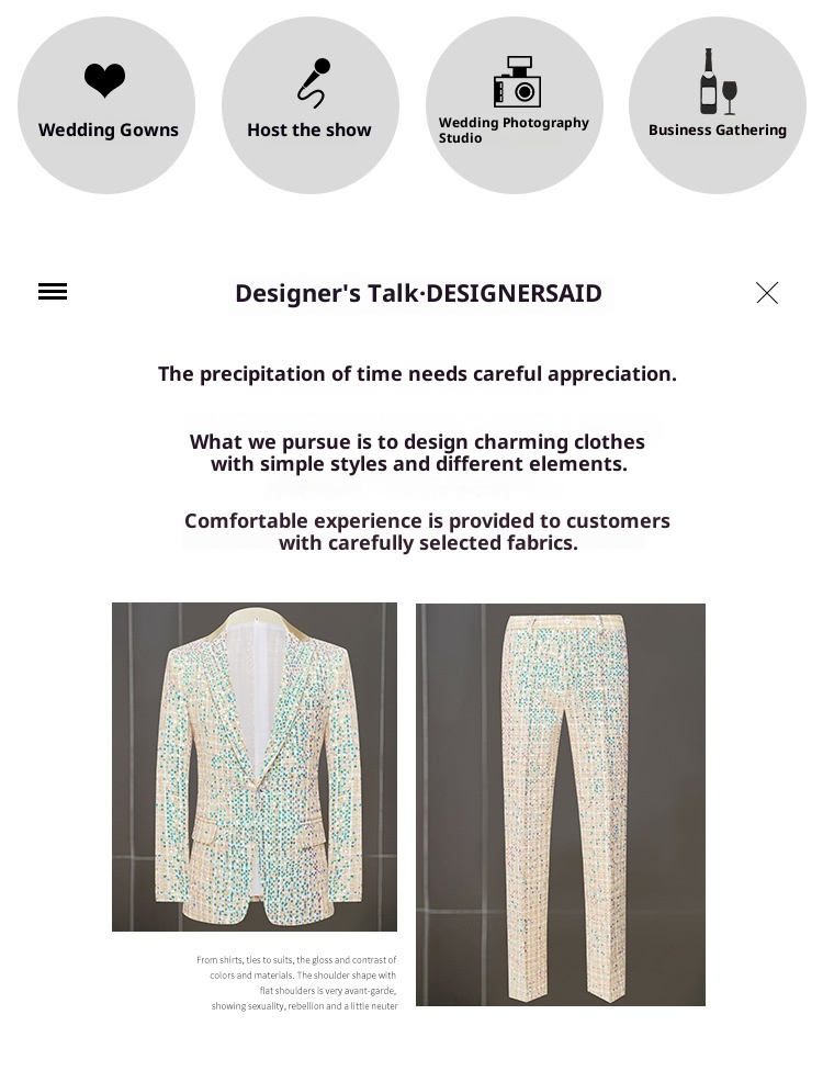 1 Giacca da abito Costume da cantante maschile Ospite di banchetto Abbigliamento formale Spettacolo teatrale Coro Pantaloni aderenti Color Block_voghion.com