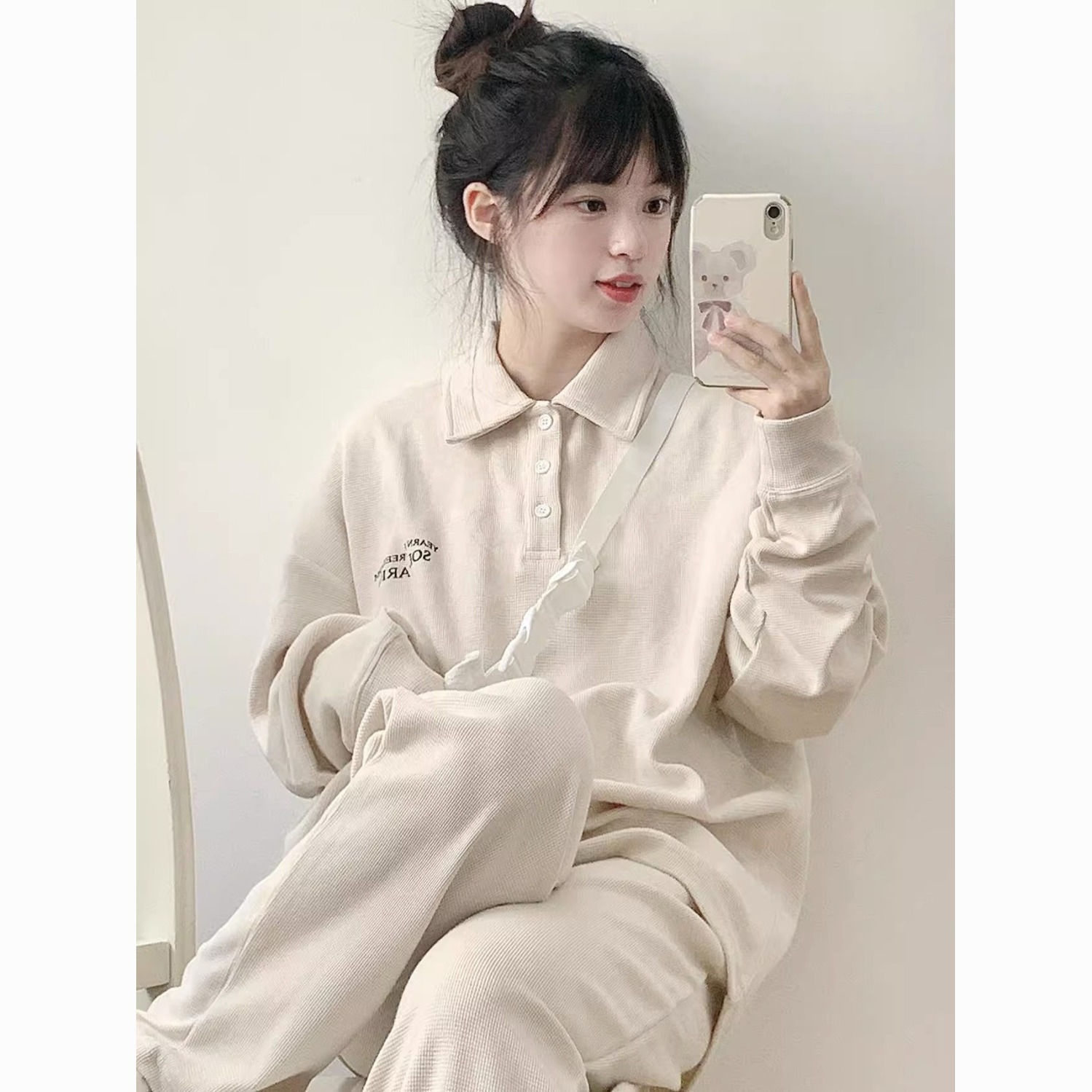 001 Autumn Lazy Style Sports Suit For Female Students BF Plus Size Loose Casual Sweatshirt Wide-Leg Pants Running Two-Piece_voghion.com