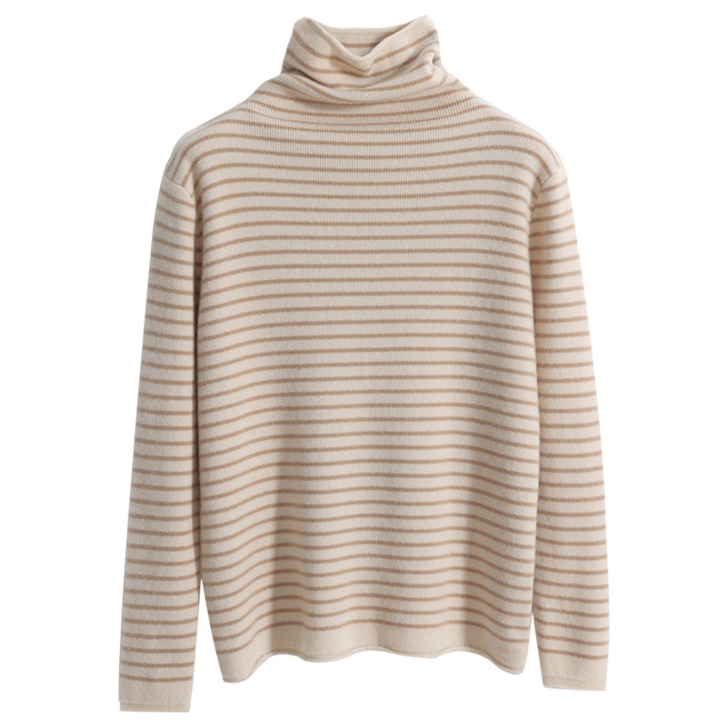 GraceChic GraceChic GraceChic Striped Turtleneck For Women, Autumn Winter 2022 New Simple Versatile Pile Collar Base Shirt, Color Block Slim Fit_voghion.com