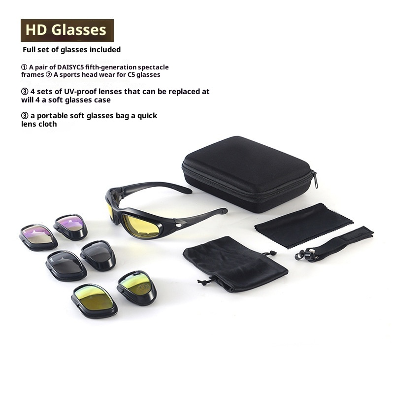 Set di occhiali tattici ActiveGo C5, per ciclismo, alpinismo, antivento, CS, antiproiettile, da tiro, alla moda_voghion.com