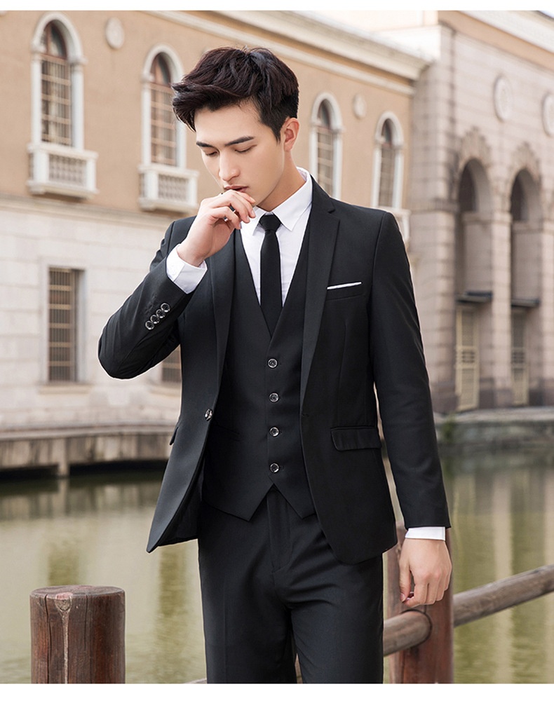 Jongens heren lente- en herfstset, Koreaans slim fit professioneel formeel pak, driedelig pak voor heren, bruidsjonker_voghion.com