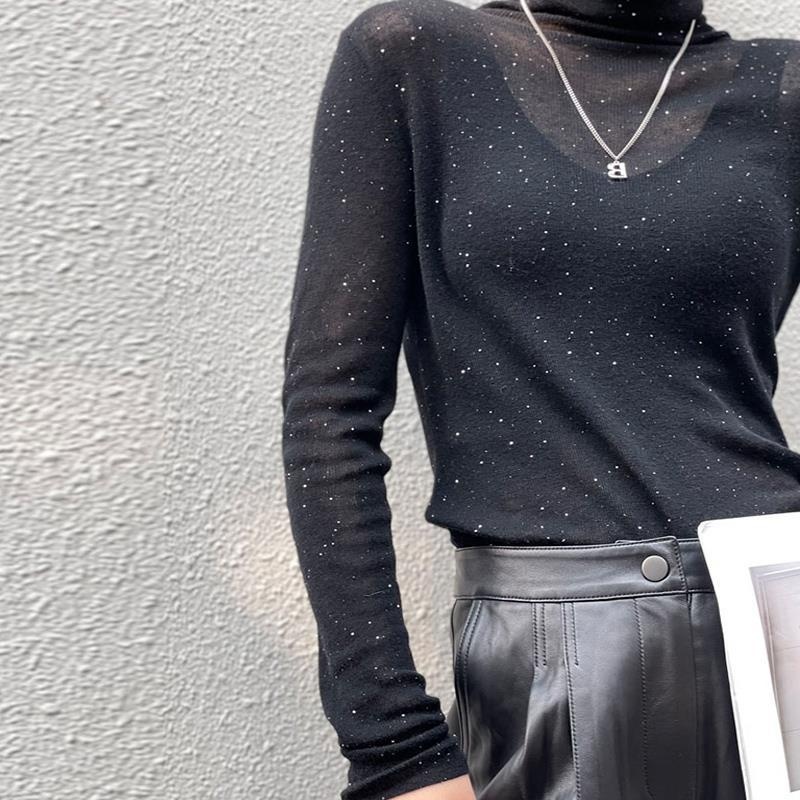 GraceChic GraceChic GraceChic European Women's Fashion 2023 New Trendy Wool High Neck Sequin Sweater Base Shirt For Women Autumn Winter Stylish_voghion.com