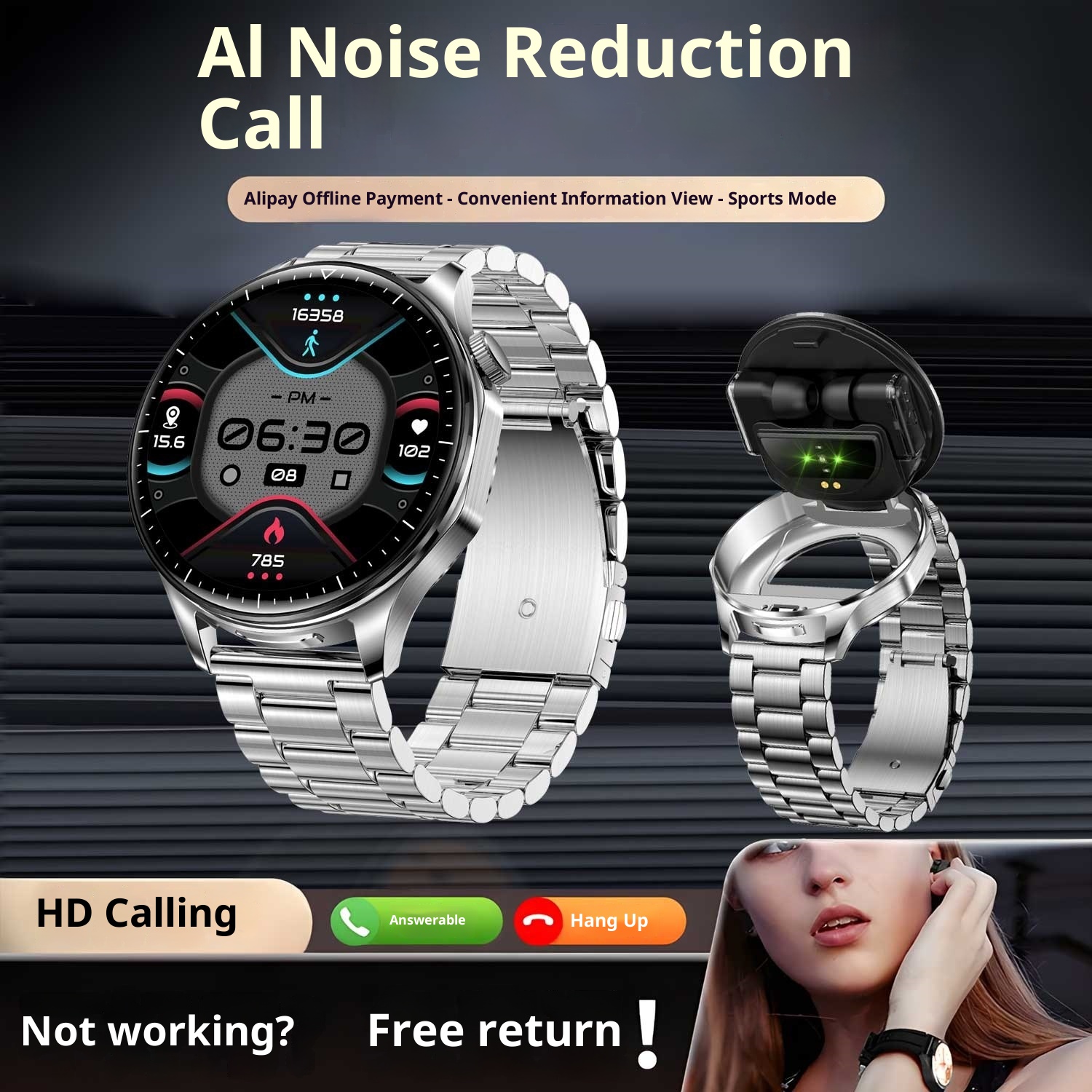 TWS High-end Earphone Call Two-in-one Smart Watch Music Blood Pressure Heart Rate Monitor Bracelet Payment_voghion.com