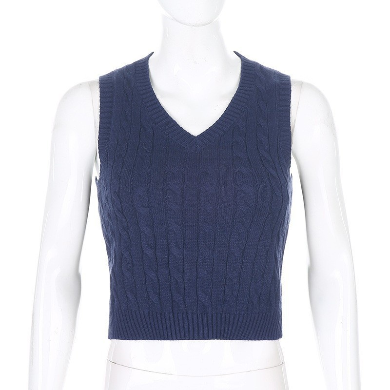 GraceChic GraceChic GraceChic 2021 Autunno Inverno Transfrontaliero Outfit Top Tinta Unita Elegante Pullover Pendolare Scollo a V Maglia Base Gilet_voghion.com