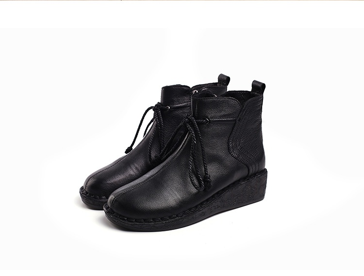 ShoeVault Warm Short For Women Genuine Leather New Wedge Side Zipper Round Toe Retro Shoe Non-Slip Height Increaing Women'_voghion.com