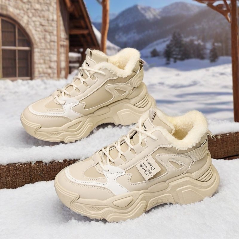 ShoeGlobe Winter Neue Damen Bequeme, ermüdungsfreie Baumwollschuhe mit Fleecefutter, kältebeständig, rutschfest, modisch, trendig, warm und sportlich_voghion.com