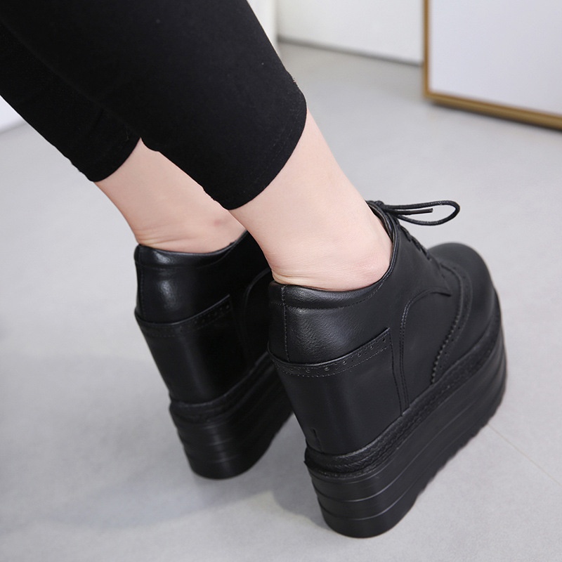 ShoeVault 558-12 Ultra High Heel Wedge Short 13CM Waterproof Platform Lace-Up Martin Height Increasing Women's Winter Boots_voghion.com