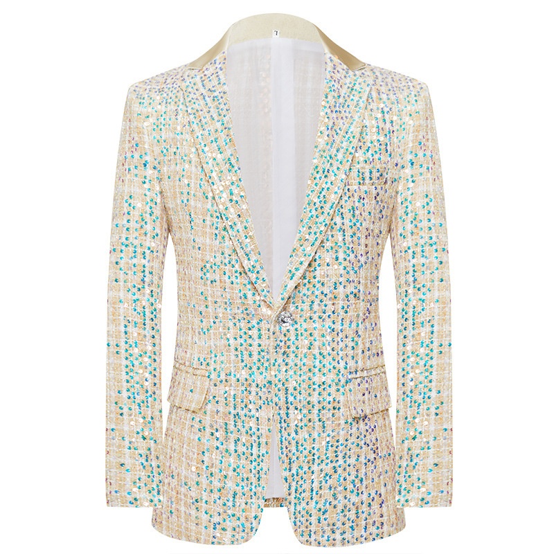 1 Giacca da abito Costume da cantante maschile Ospite di banchetto Abbigliamento formale Spettacolo teatrale Coro Pantaloni aderenti Color Block_voghion.com