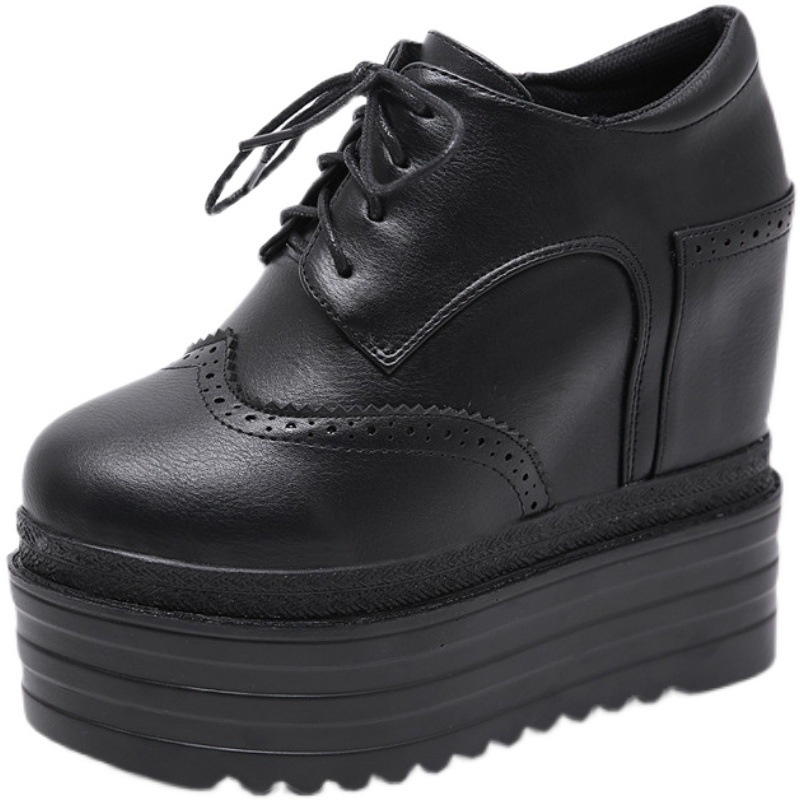 ShoeVault 558-12 Ultra High Heel Wedge Short 13CM Waterproof Platform Lace-Up Martin Height Increasing Women's Winter Boots_voghion.com