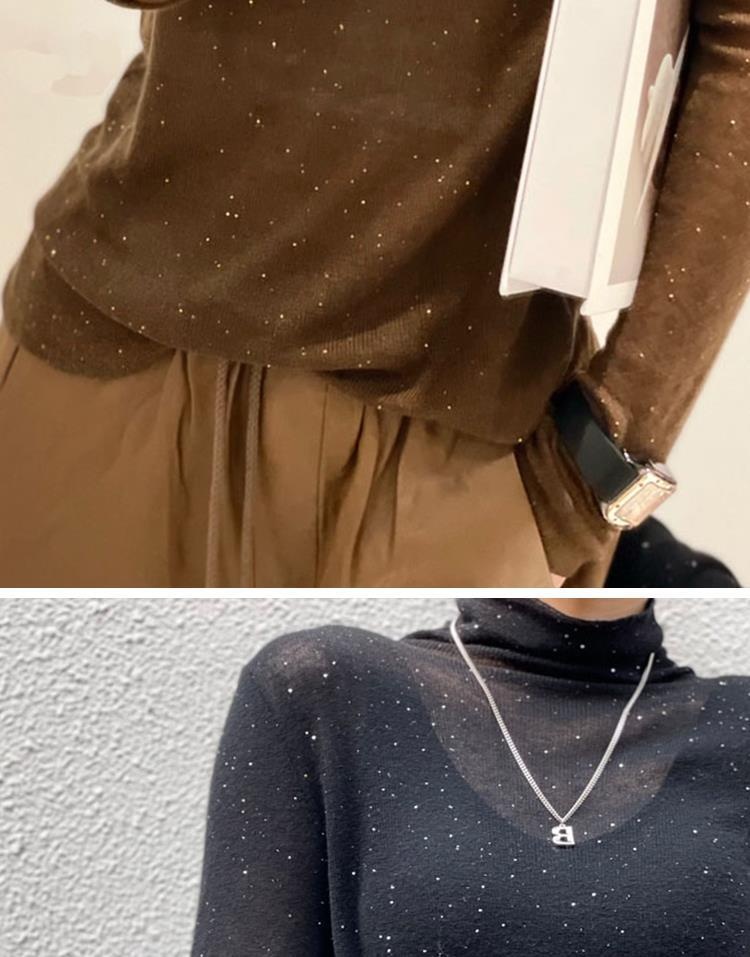 GraceChic GraceChic GraceChic European Women's Fashion 2023 New Trendy Wool High Neck Sequin Sweater Base Shirt For Women Autumn Winter Stylish_voghion.com