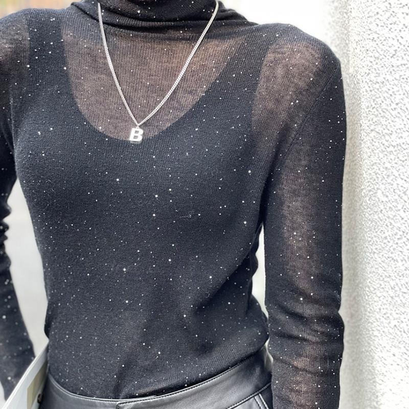 GraceChic GraceChic GraceChic European Women's Fashion 2023 New Trendy Wool High Neck Sequin Sweater Base Shirt For Women Autumn Winter Stylish_voghion.com