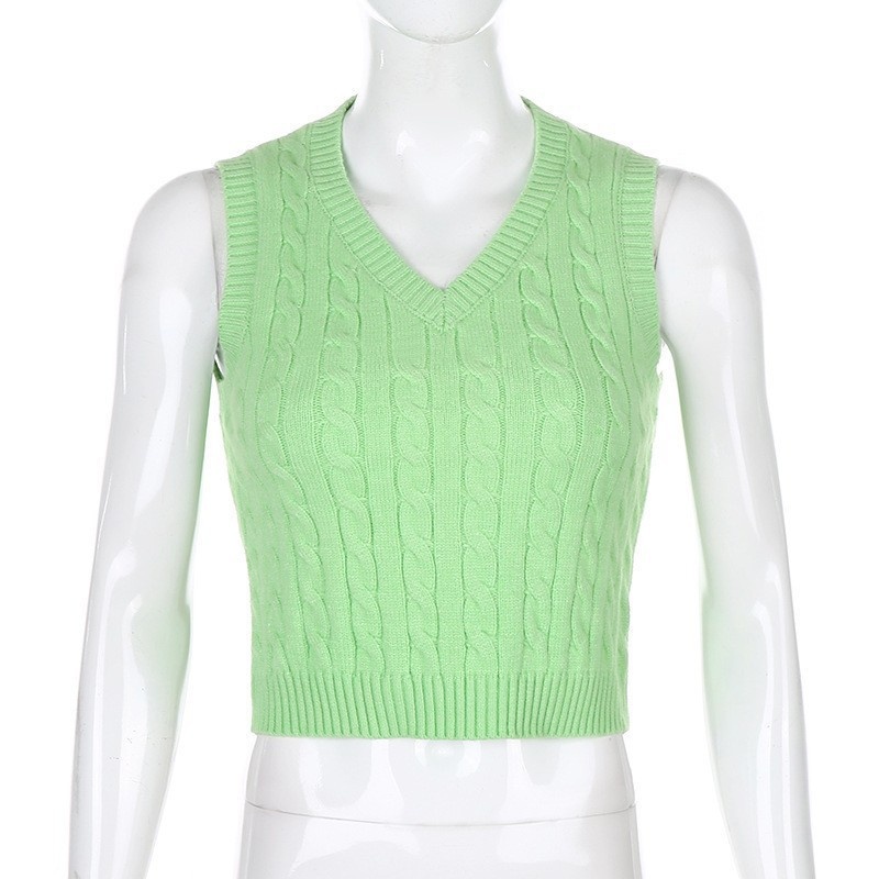 GraceChic GraceChic GraceChic 2021 Autunno Inverno Transfrontaliero Outfit Top Tinta Unita Elegante Pullover Pendolare Scollo a V Maglia Base Gilet_voghion.com