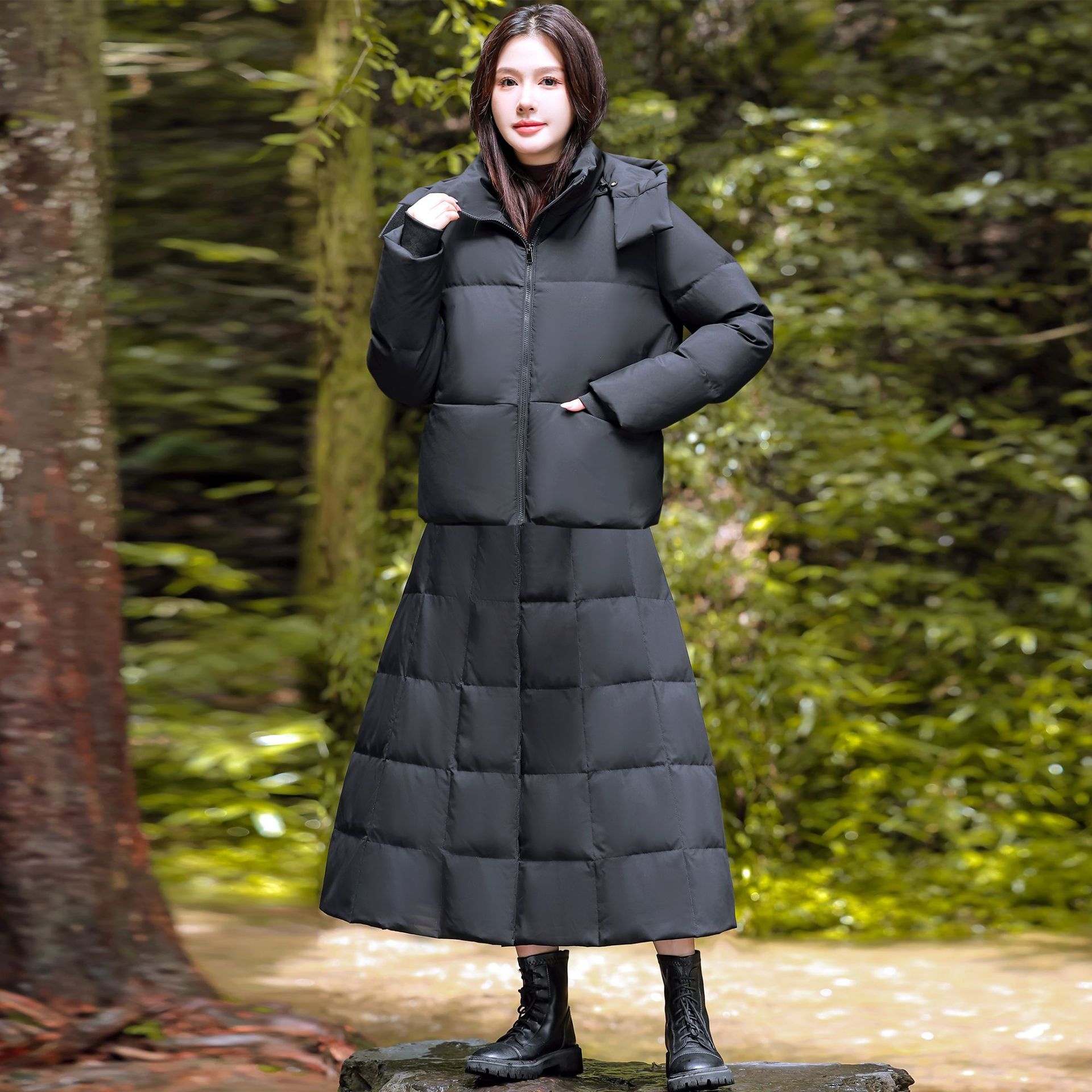 Veste épaisse ChicShe 90 en toile de canard blanche, coupe trapèze, mi-longue, coupe-vent, chaude, idéale pour le cyclisme. Jupe en duvet._voghion.com