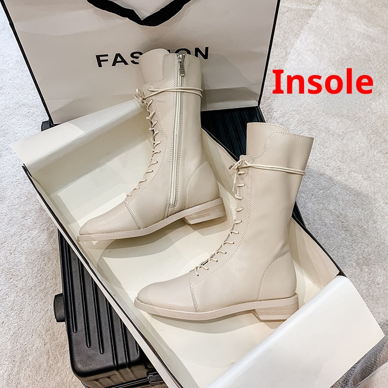 ShoeVault Genuine Leather Martin 2023 New British Style White Short For Women Spring And Autumn Mid-Calf Riding Boots With Fleece_voghion.com