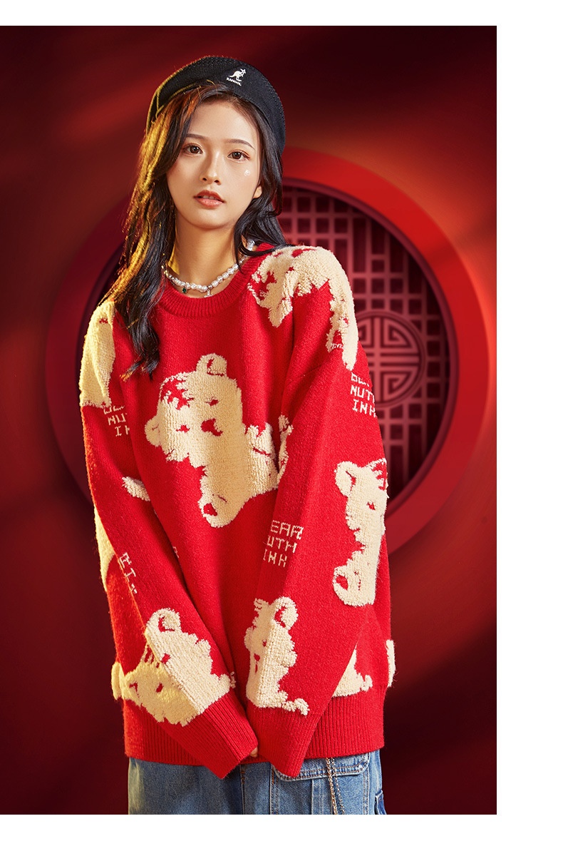 GraceChic GraceChic GraceChic Zodiac Red Women's Fashion Couple Outfit Winter 2022 New Year Battle Robe Sweater Tiger Stylish_voghion.com