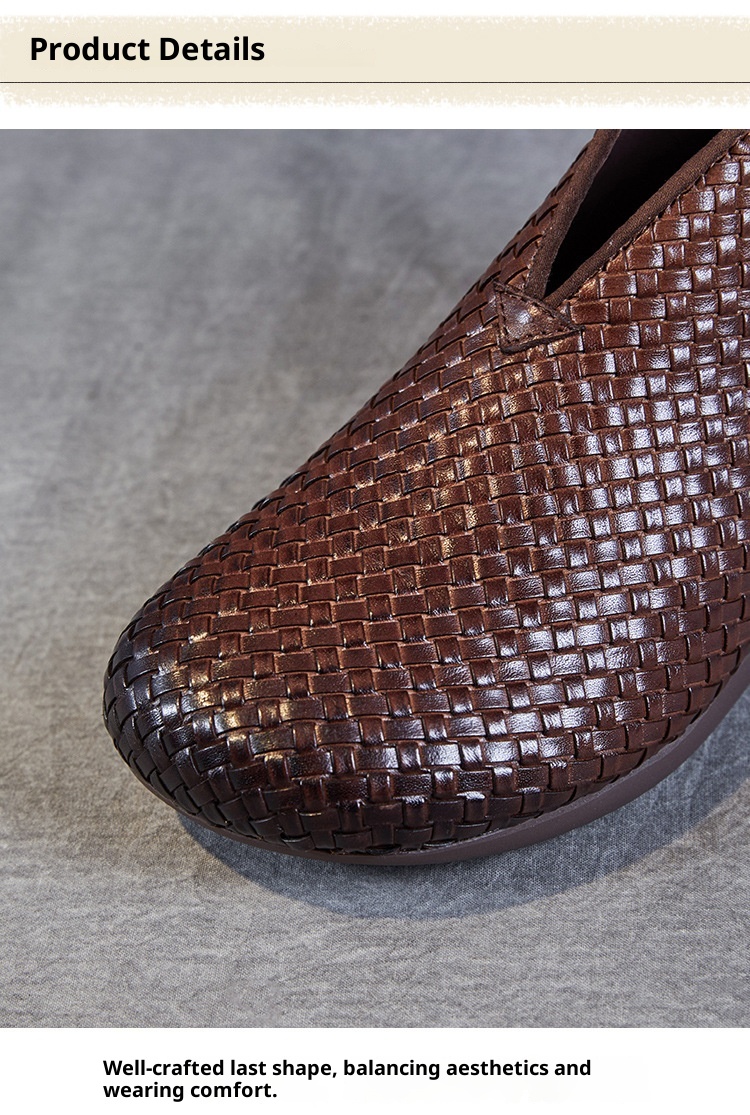 Chaussures montantes ShoeVault Vintage Original New Flat And Bare Short Woven Handmade en cuir véritable pour femmes, fermeture éclair arrière, bottines simples_voghion.com