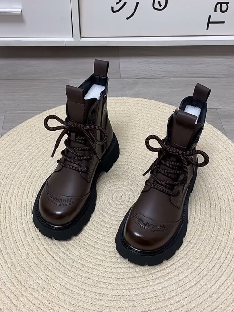 ShoeVault Martin originali con suola spessa da donna, stivali di lana in stile britannico, scarpe da donna in cotone calde alla moda per autunno inverno,_voghion.com