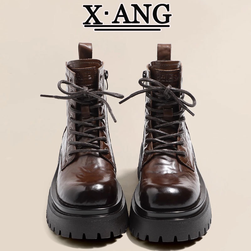 ShoeVault Genuine Leather Martin For Women, Thick Sole, Height Increasing, Chunky Heel, Short Winter New Style, Fleece Lined,_voghion.com