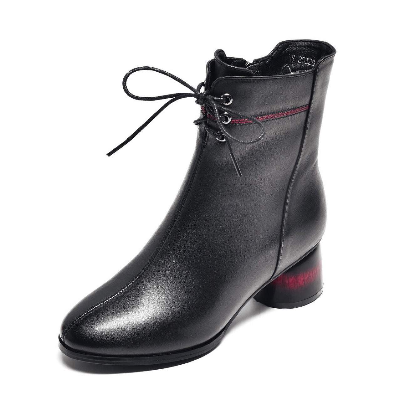 Bottes courtes ShoeVault en cuir véritable, collection automne-hiver 2023, style Martin, bout rond, talon épais, doublure polaire, pour femme._voghion.com