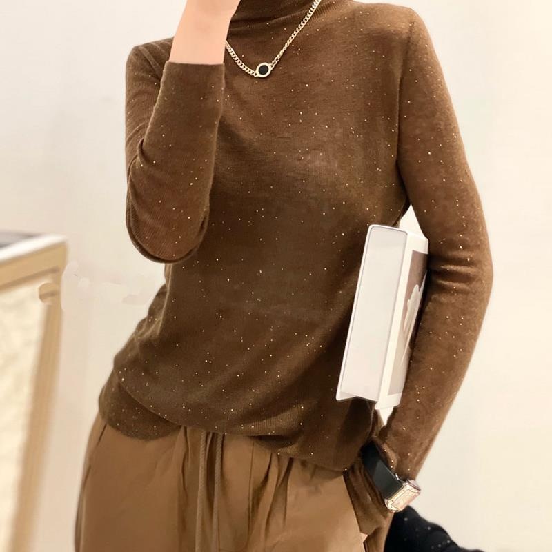GraceChic GraceChic GraceChic European Women's Fashion 2023 New Trendy Wool High Neck Sequin Sweater Base Shirt For Women Autumn Winter Stylish_voghion.com