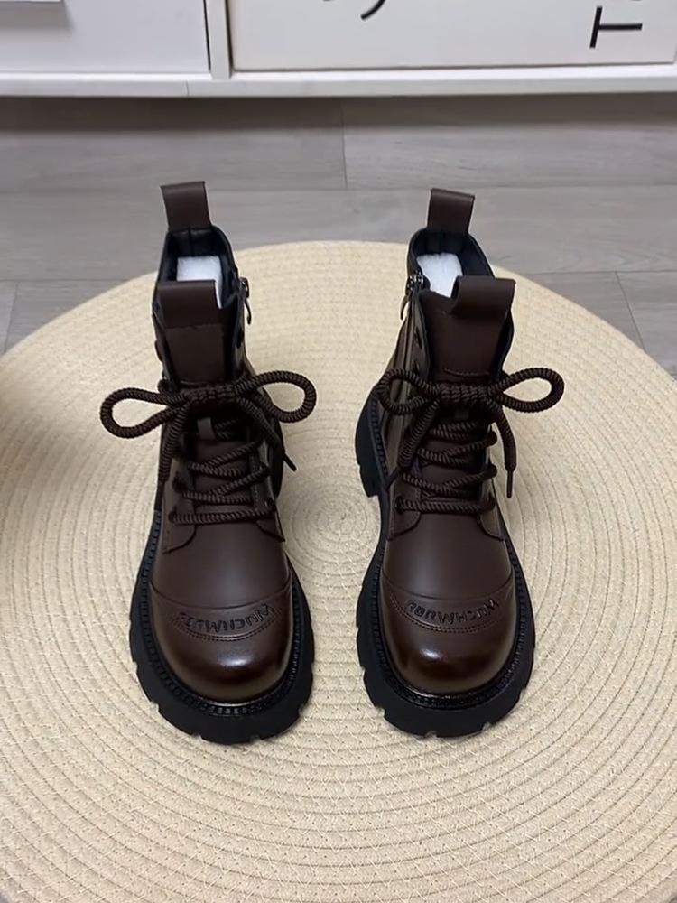 ShoeVault Martin originali con suola spessa da donna, stivali di lana in stile britannico, scarpe da donna in cotone calde alla moda per autunno inverno,_voghion.com