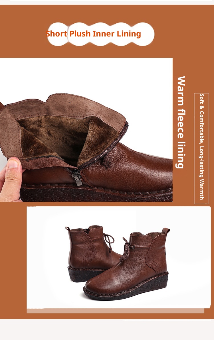 ShoeVault Warm Short For Women Genuine Leather New Wedge Side Zipper Round Toe Retro Shoe Non-Slip Height Increaing Women'_voghion.com
